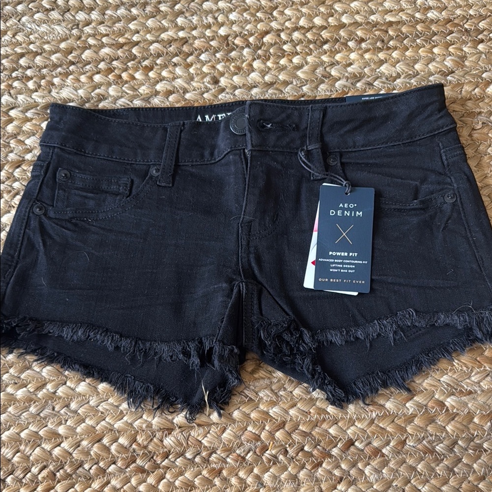 American Eagle Outfitters Black Jean Shorts Frayed Hem
